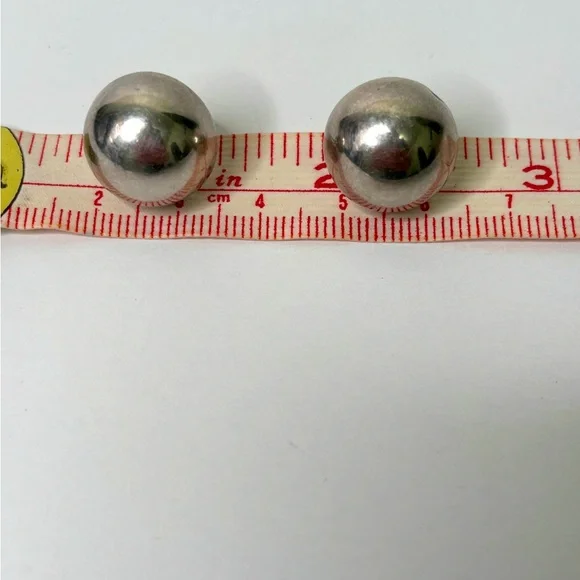 Vintage Mexico Sterling Silver Half Dome Button Large Stud Earrings - Picture 5 of 5